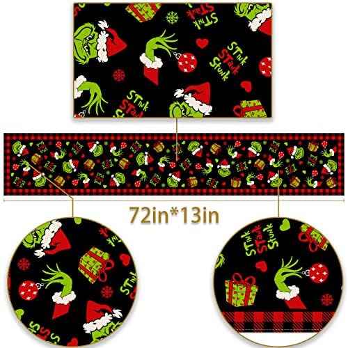 Pudodo Christmas Table Runner Merry Christmas Buffalo Plaid Check Winter Holiday Party Decoration Fireplace Kitchen Dining Home Decor (Black and Red, 13" x 72")