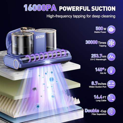 Gxzsk Mattress Vacuum Cleaner Handheld Bed Vacuum with UV-C Light - Bluish Purple