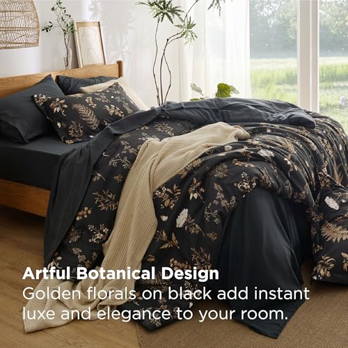 Bedsure 10 Black Floral Queen Comforter Set - 7 Piece Bedding