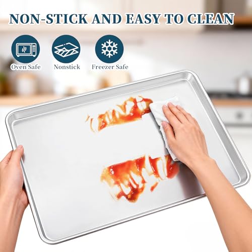 Bastwe 6 Pack Full Size Commercial Aluminum Baking Sheets 26x18 Inch