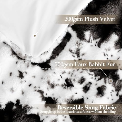 Black Cow Faux Rabbit Fur Throw Blanket - 50x60 Inches Ultra Plush Fluffy Bed Couch Decor