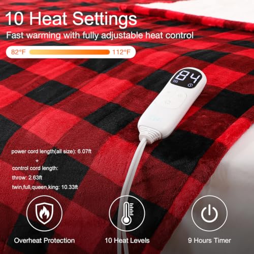 Dowin Red Full Electric Blanket 72x84 Heated Throw - Christmas Gift
