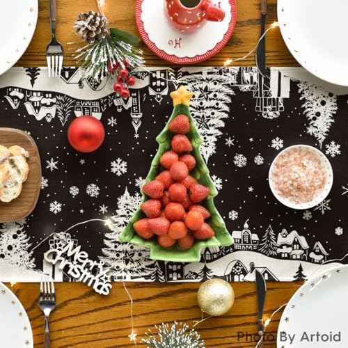 Artoid Mode Igloo Pine Snowflake Silhouette Christmas Table Runner, Black Seasonal Winter Kitchen Dining Table Decor for Home Party 13x72 Inch