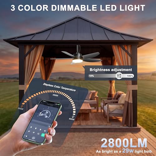 42-Inch Outdoor Ceiling Fan with Lights - Black, Plug-in, Waterproof, Remote Control