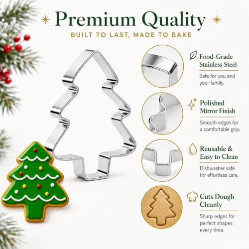 Christmas Cookie Cutters, Stainless Steel 3-Size Set (Christmas Tree