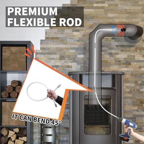 39 Feet Chimney Sweep Kit with 12 Flexible Nylon Rods & Brush - Fireplace & Dryer Vent Cleaning