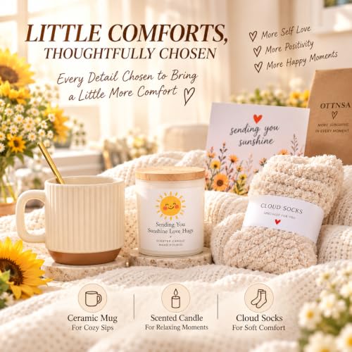Sunflower Gift Basket for Women - Self Care Set with Blanket, Socks & Mug