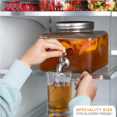 Glass Beverage Dispenser with Stainless Steel Spigot - 1 Gallon Mason Jar Style Drink Dispenser for Fridge & Outdoor Use