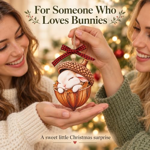 Emotional Uplifting Forest Animal Acorn Bunny Ornament - Woodland Christmas Decor, Sleeping Bunny Variant
