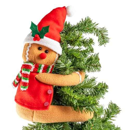 Gingerbread Christmas Tree Topper Decorations,Gingerbread Ornament Doll Tree Hugger Decor for Curtain Wine Bottle Christmas Tree Holiday Home Decor, 11" x 15"