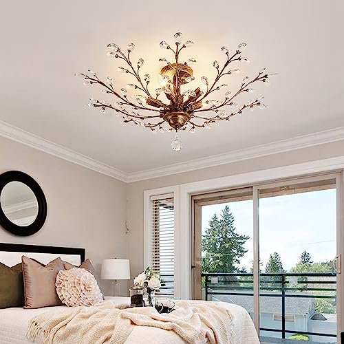 Vintage Crystal Chandelier with Bronze Finish - 29.92in Ceiling Light for Living Room Dining Bedroom