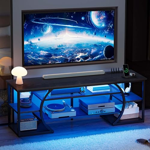 YITAHOME 70-Inch TV Stand with RGB Lighting, Black, Without Mount