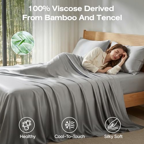 Charcoal King Size Bamboo Viscose Tencel Sheets Set - Breathable & Soft