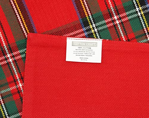 Cotton Craft Christmas Table Runner - Red Green Multi Plaid 13x72 Inch