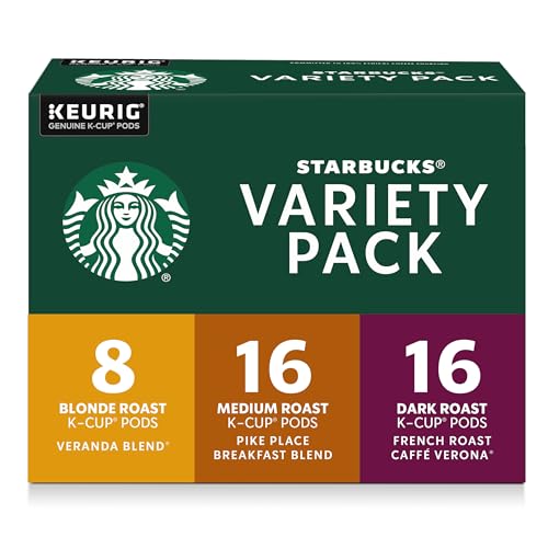 Starbucks K-Cup Coffee Pods Variety Pack - Blonde, Medium & Dark Roast, 40 Count