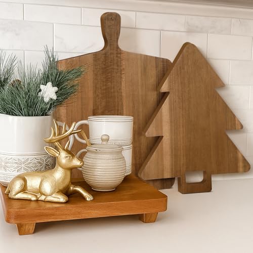 Vesici 2 Pcs Christmas Tree Cutting Board Acacia Wood – Tree & Square Charcuterie Set