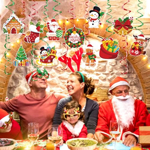 KIMOBER 30PCS Christmas Hanging Swirls Decorations, Double Sided Foil Swirl Hanging Ceiling Decorations for Xmas Holiday Party Supplies