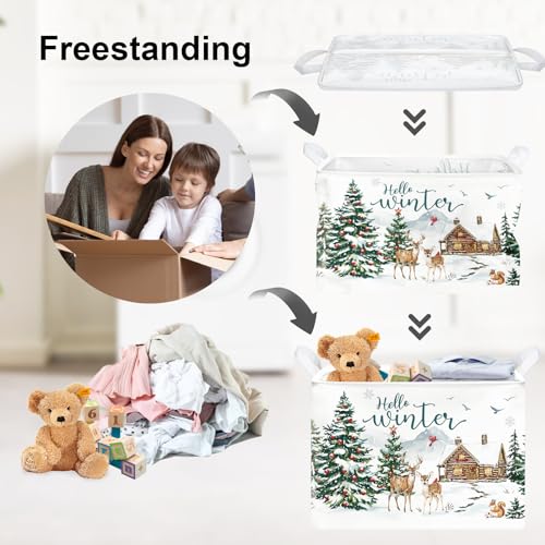 Clastyle Winter Animals Baby Laundry Hamper Snowflake Kid Storage Basket Boy Girl Gift Toy Box Collapsible Clothes Organizer Nursery Bin for Bedroom,Deer,40*30*30 cm