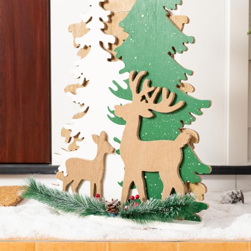 Woodland Trees Christmas Porch Sign with Reindeer & Pinecones - Holiday Front Door Decor - Variations Available