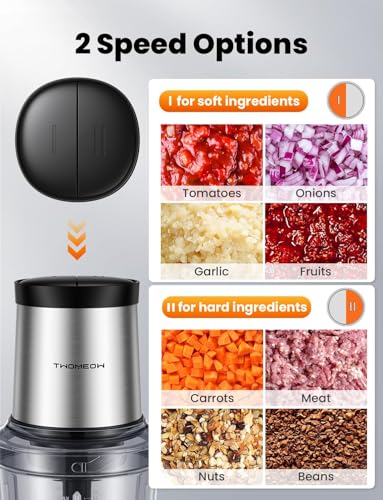 TWOMEOW 4-Cup Electric Food Processor & Chopper with 2 Bowls, 2 Speed, 4 Blades