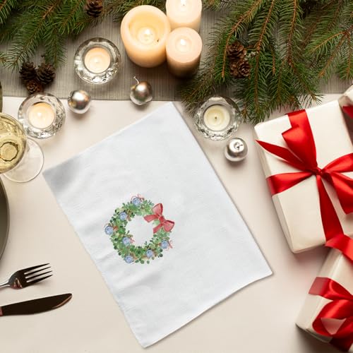 White Chinoiserie Christmas Kitchen Towels 16x24in - Coquette Red Bow Wreath Hand Towels