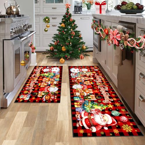 ACZHHZC Merry Christmas Nutcracker Kitchen Rugs Set of 2 17x47 and 17x30 Non-Slip Washable