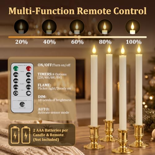Qmioti 10 Pack Dusk-to-Dawn Window Candles with Sensor, Remotes & Holders - Variation 10