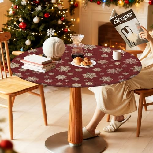 Christmas Snowflake Round Tablecloth 36" Fits 32-36" Tables ARTSGOO