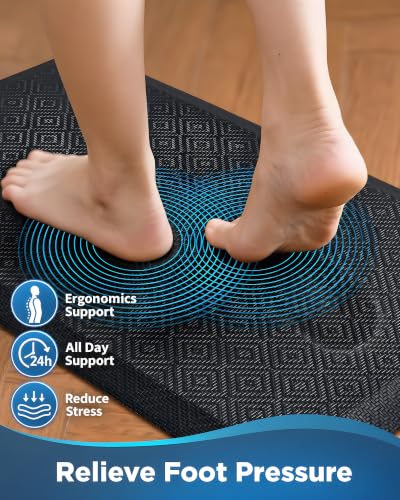 Black 20 x 32 Inch Anti-Fatigue Standing Mat for Kitchen & Office - Cushioned Waterproof Ergonomic Floor Mat