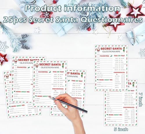 Secret Santa Questionnaire Cards – 25 Favorite Things, 5x7 in– URMISU Santa Claus and Elves Version
