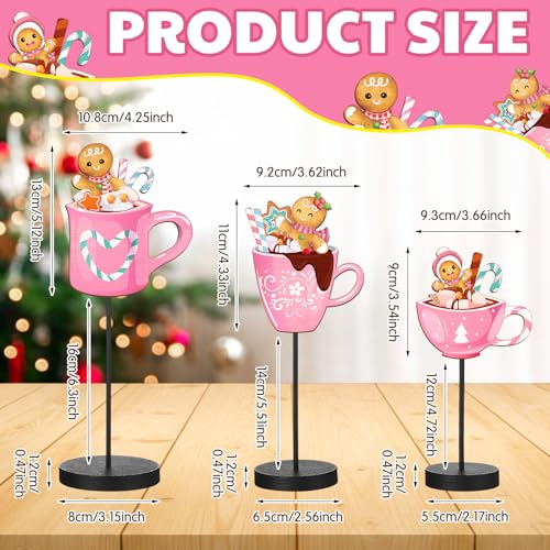 Pink Gingerbread Christmas Table Decor Set - Hot Cocoa, Candy Cane & Gingerbread Signs