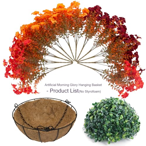 Artificial Fall Hanging Basket Set with 24 Petunias - Orange, Outdoor Decor