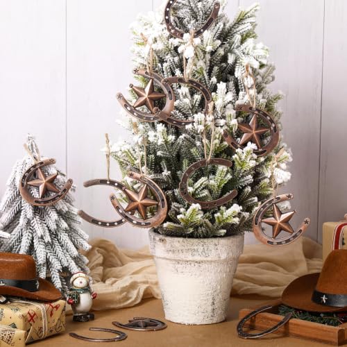 Metal Horseshoe Christmas Ornaments - Western Holiday Tree Decor (12 Pack)