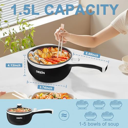 Dezin 1.5L Electric Hot Pot - Non-Stick Portable Cooker, Black, Without Steamer