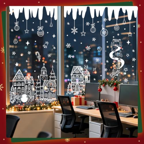 UPCERA White House Christmas Window Clings - Large Winter Holiday Decal Set