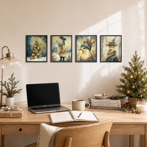 ZNGFON Rustic Winter Forest Animal Christmas Wall Art Prints 8x10 Set of 4 - Winter 20