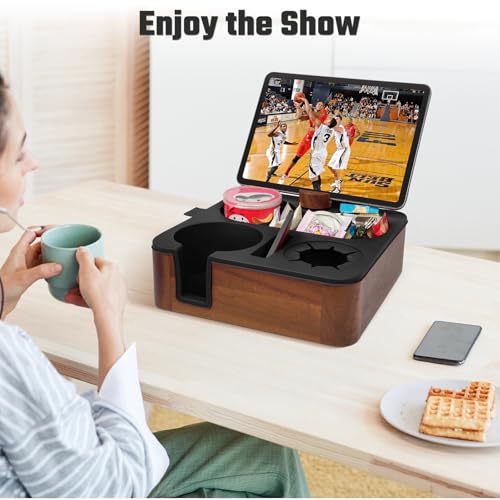 Black Couch Cup Holder Tray with Acacia Wood & Silicone - Snack & Drink Organizer for Sofa - Variation of THIS listing