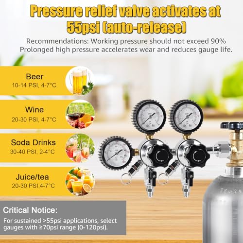 Dual Output CO2 Regulator for Draft Beer Kegs - CGA-320, Heavy Duty Brass