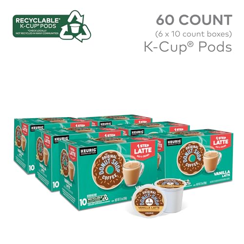 Vanilla Latte K-Cup Pods - The Original Donut Shop One-Step Coffee, Pack of 6 (60 Count)