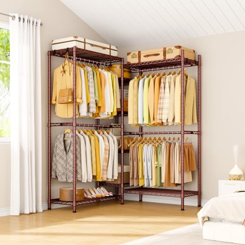 Bronze Ulif E4L L-Shaped Heavy-Duty Garment Rack with Shelves & Hangers