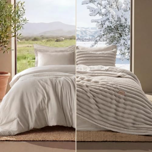 Bedsure 2-in-1 Comforter Set with Detachable Fleece Blanket, Beige