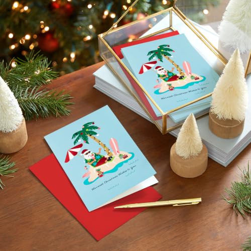 Hallmark 16-Pack Funny Christmas Cards with Envelopes – Tropical Santa Beach Design