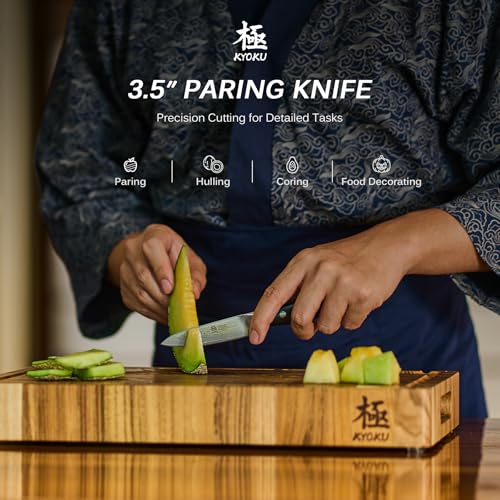 KYOKU Paring Knife - 3.5-Inch Japanese Damascus VG10 Steel Blade - Shogun Series with Sheath & Case