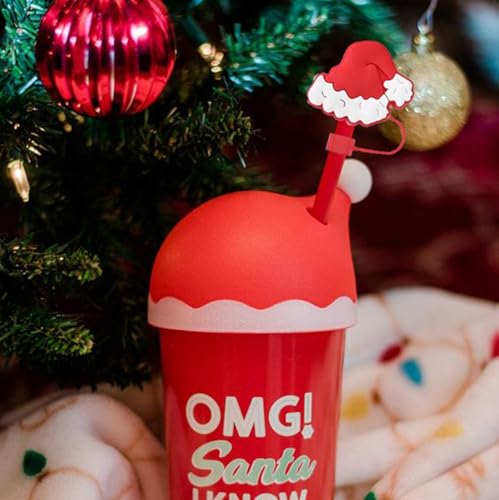 Winter 6-Pack Christmas Silicone Straw Covers for Stanley Cups - Reusable Snowflake Elk Santa Toppers