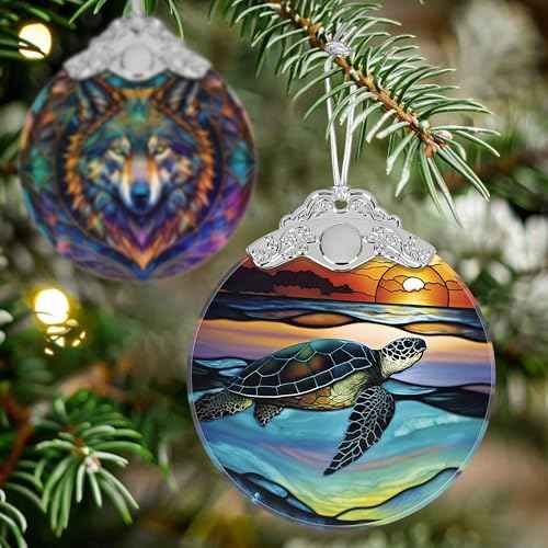 Christmas Stained Glass Sea Turtle Ornament - Holiday Home Decor - Tree Decoration - Gift Exchange Ideas