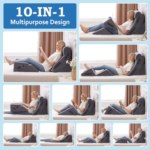 Ahpmeoa 5-Piece Memory Foam Wedge Pillow Set for Post-Surgery, Grey Plush