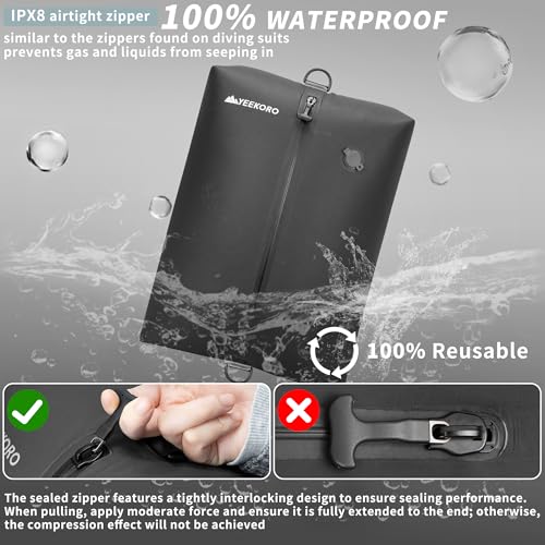 Travel Vacuum Compression Bags with Pump - Reusable Waterproof Storage Set, 2 Pack - Black