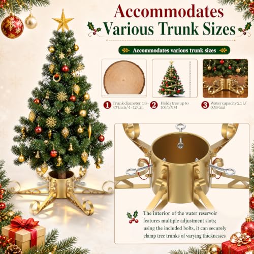 Heavy-Duty Christmas Tree Stand for Real & Artificial Trees Up to 10 Ft - Gold Metal Support
