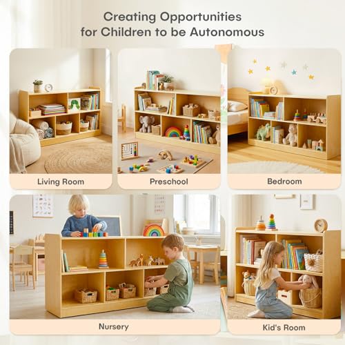 STEPLAY Montessori Wooden Toy Storage Shelf for Kids, 2-Tier & 5-Section Organizer