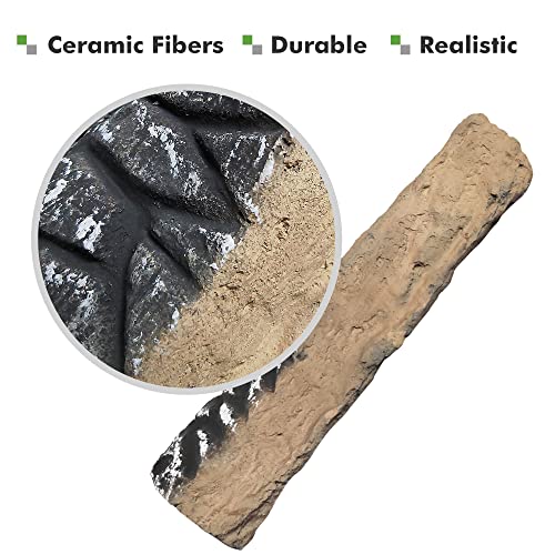 Large Ceramic Gas Fireplace Logs Set of 10 - Realistic Firewood for Indoor & Outdoor Firepits